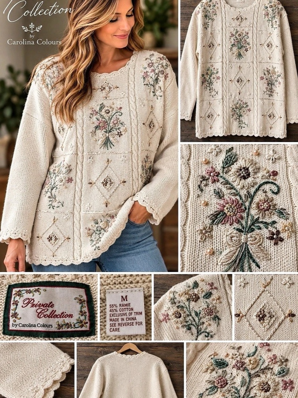 Private Collection by Carolina Colours Vintage Floral Embroidered Beaded medium